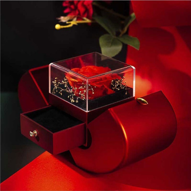 Red Apple Jewelry Box with Eternal Rose Necklace