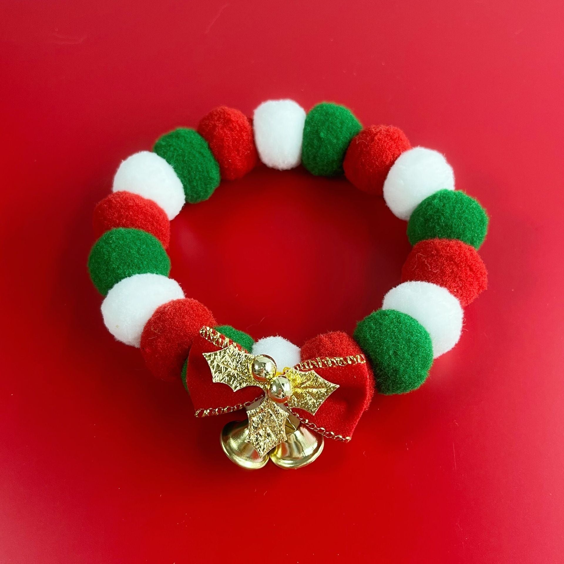 Christmas Pet Collar with Plush Ball & Bow