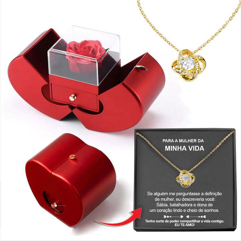 Red Apple Jewelry Box with Eternal Rose Necklace