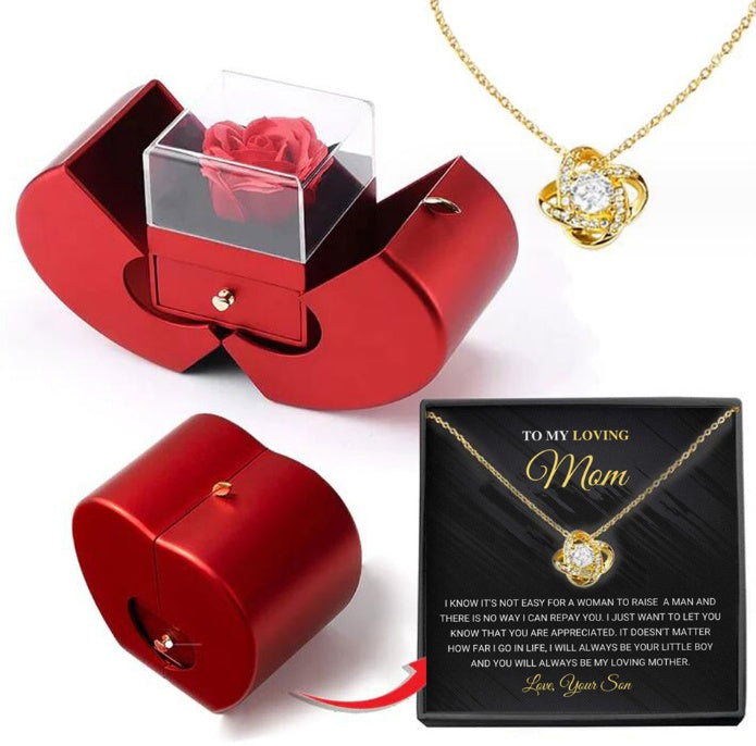 Red Apple Jewelry Box with Eternal Rose Necklace