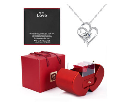 Red Apple Jewelry Box with Eternal Rose Necklace