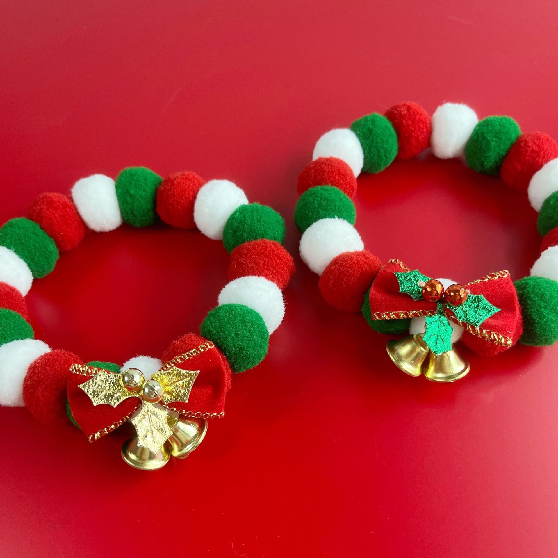 Christmas Pet Collar with Plush Ball & Bow