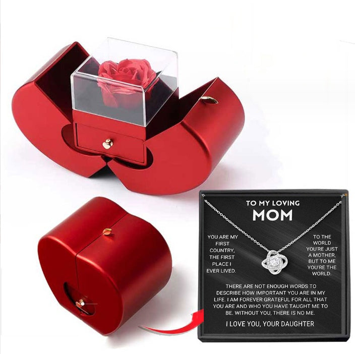 Red Apple Jewelry Box with Eternal Rose Necklace
