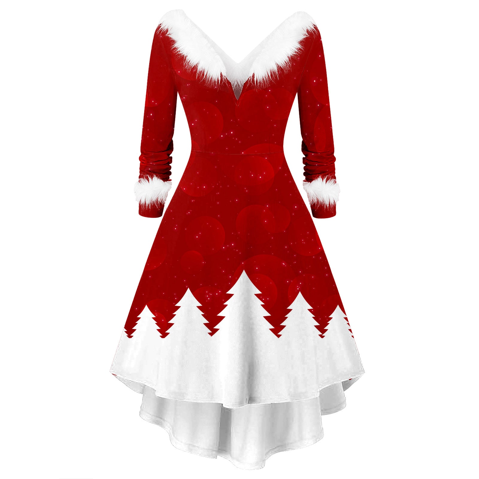 Women's Christmas V-Neck Long Sleeve Dress
