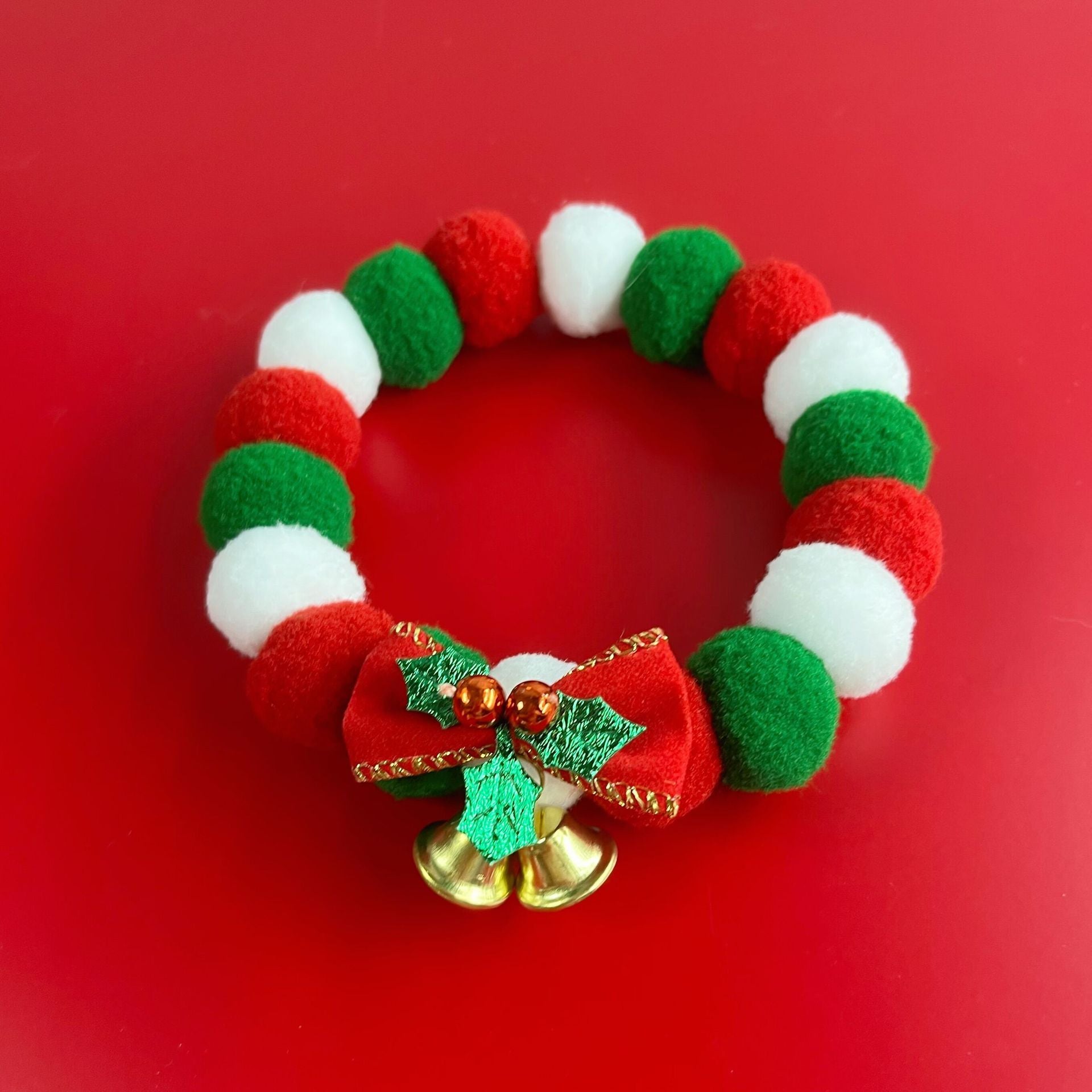 Christmas Pet Collar with Plush Ball & Bow