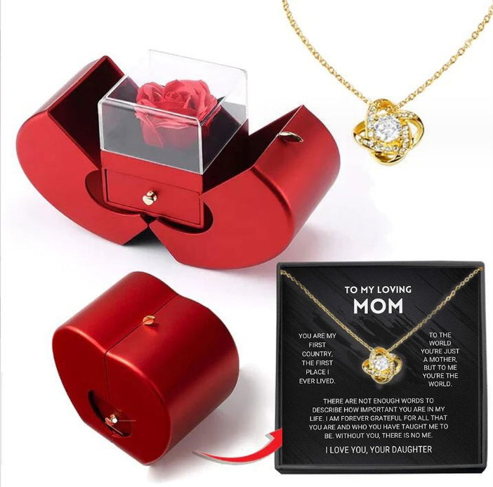 Red Apple Jewelry Box with Eternal Rose Necklace