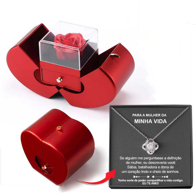 Red Apple Jewelry Box with Eternal Rose Necklace