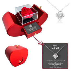 Red Apple Jewelry Box with Eternal Rose Necklace