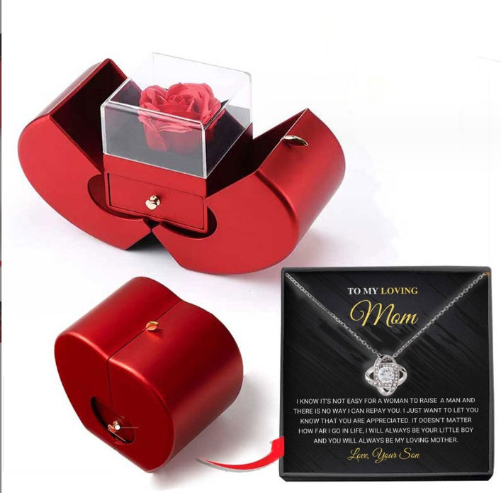 Red Apple Jewelry Box with Eternal Rose Necklace