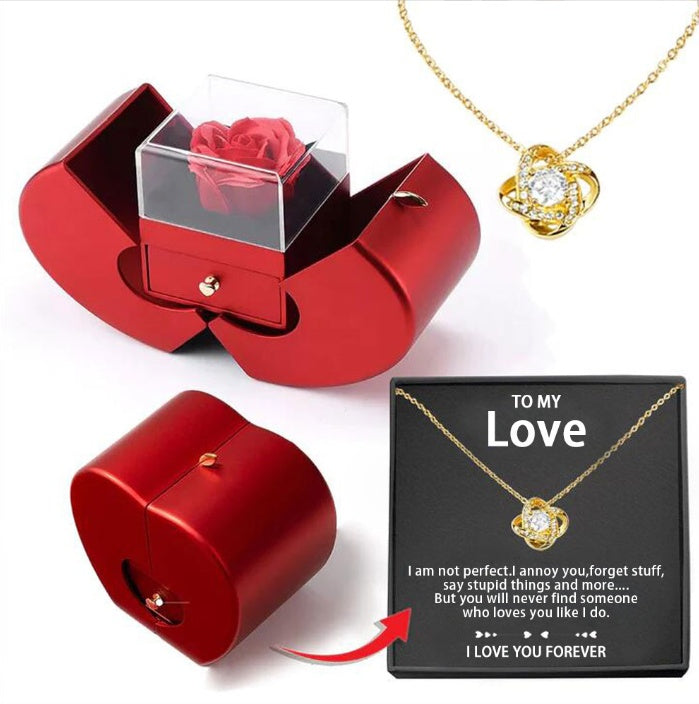Red Apple Jewelry Box with Eternal Rose Necklace