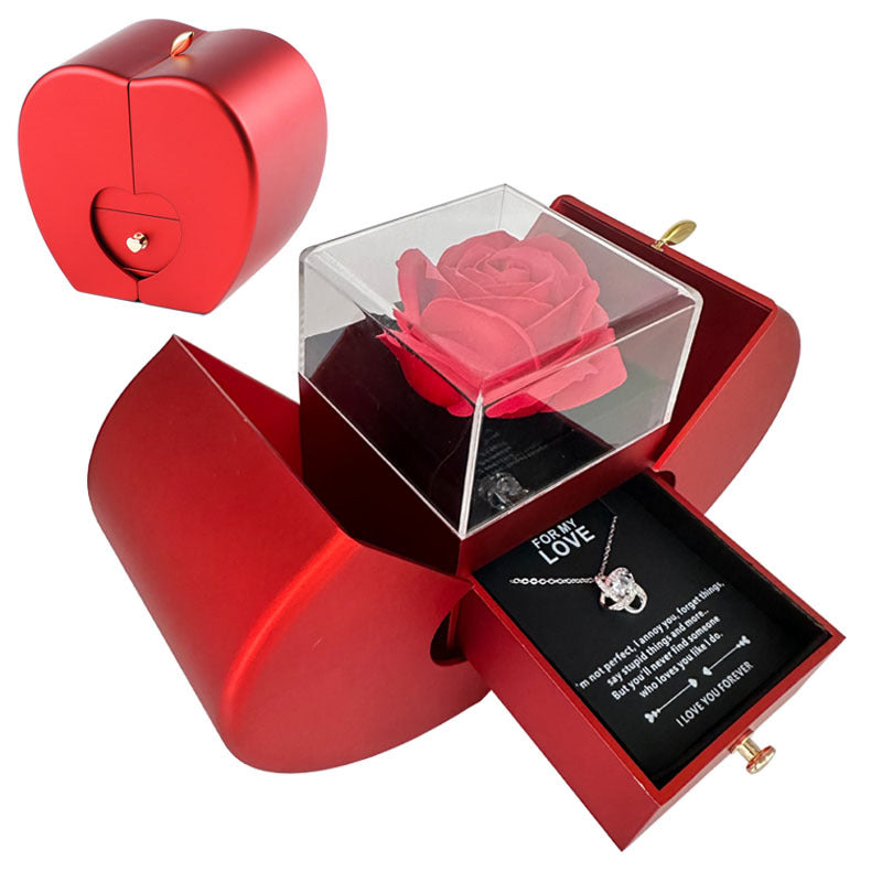 Red Apple Jewelry Box with Eternal Rose Necklace
