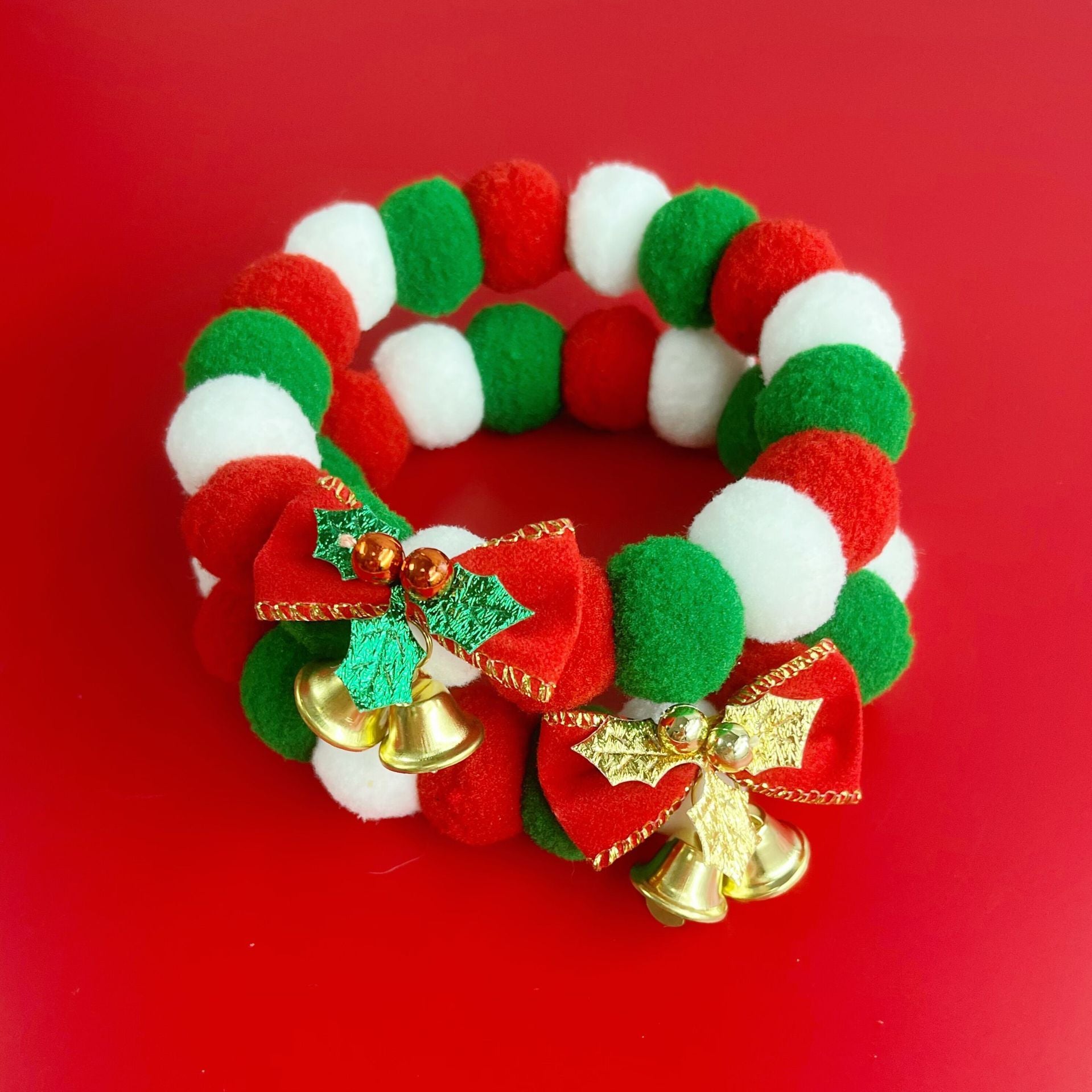 Christmas Pet Collar with Plush Ball & Bow