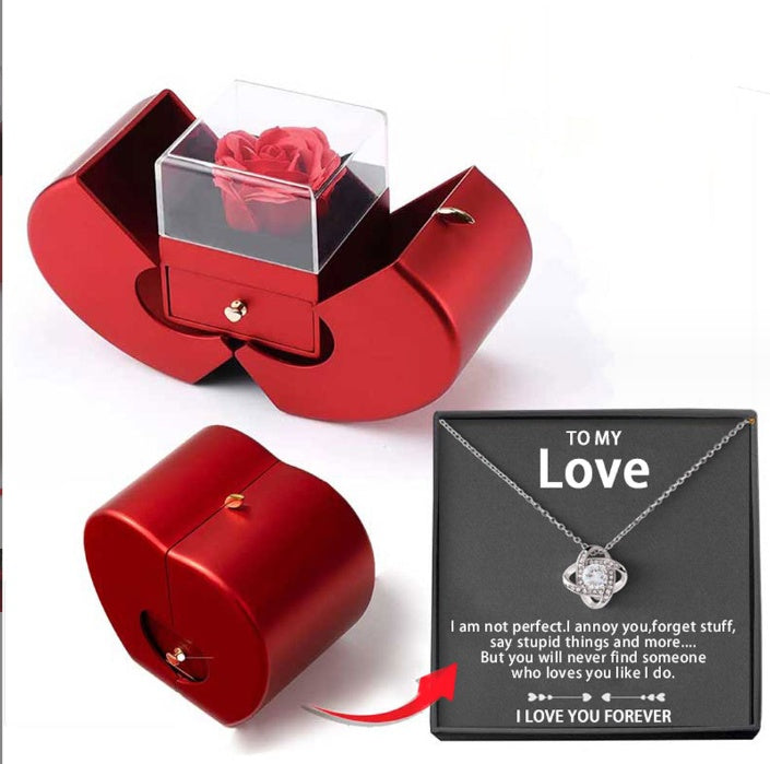 Red Apple Jewelry Box with Eternal Rose Necklace